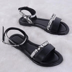 Women Luxury Party Sandals Fashion Summer Casual Black Business Sandals Buckle Straps Beach Shoes Retro Fashion Summer Women Shoes Print Casual Sandals Stevvex