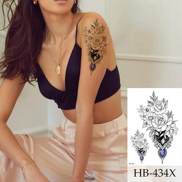 Women Luxury Temporary Stickers Realistic Body Tattoo Flowers Bird Elegant Big Design Stevvex