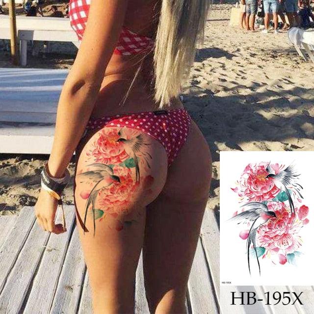 Women Luxury Temporary Stickers Realistic Body Tattoo Flowers Bird Elegant Big Design Stevvex