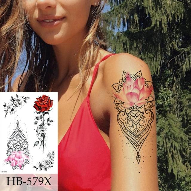 Women Luxury Temporary Stickers Realistic Body Tattoo Flowers Bird Elegant Big Design Stevvex