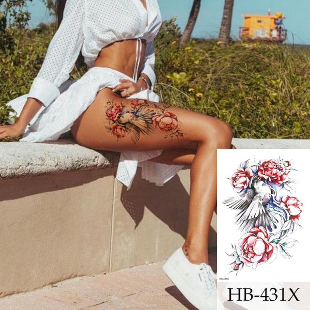 Women Luxury Temporary Stickers Realistic Body Tattoo Flowers Bird Elegant Big Design Stevvex