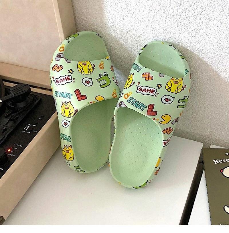 Women Men Summer Slippers Beach Slides Sandals Cartoon Flip Flops Thick Soled Boys Girls Couples Bathroom Shoes Non-Slip Quick Drying Soft Massage Slides Comfortable Lightweight Open Toe Pool Spa Sandals Stevvex