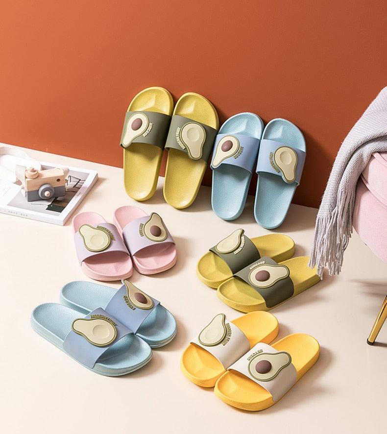 Women Men Summer Slippers Casual Sandals Beach Slides Fruits Avocado Flip Flops Non-Slip Soft Sole Bathroom Shoes Open Toe Soft Slippers Non-Slip Soft Shower Spa Bath Pool Gym House Sandals Stevvex