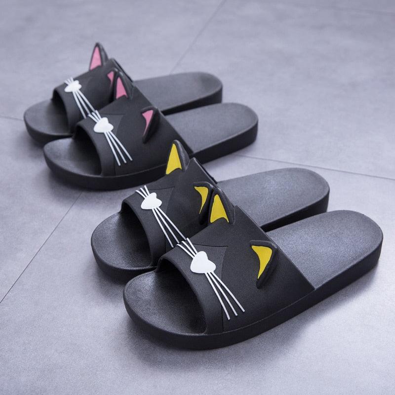Women Men Summer Slippers Slide Sandals Beach Flip Flops Cats Thick Bottom Couple Boys Girls Comfort Shoes Fashion Outdoor Slides Beach Pool Gym House Slipper Stevvex