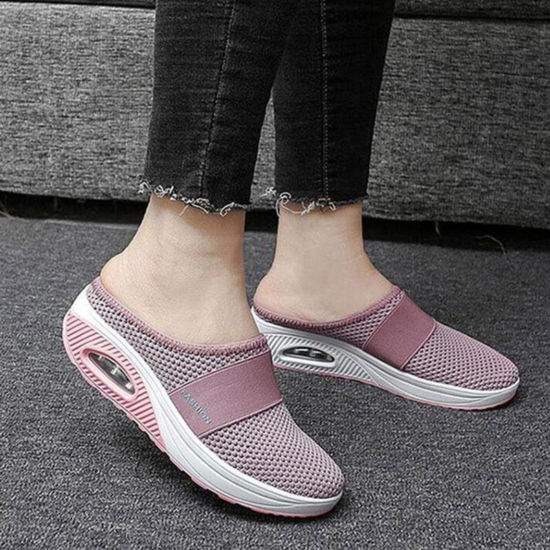 Women Mesh Lightweight Shoes Modern Clogs Female Air Cushion Sandals Thick Bottom Sneakers Air Cushion Slip-On Walking Shoes Breathable Casual Outdoor Walk Sneakers With Arch Support Stevvex