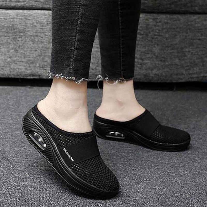 Women Mesh Lightweight Shoes Modern Clogs Female Air Cushion Sandals Thick Bottom Sneakers Air Cushion Slip-On Walking Shoes Breathable Casual Outdoor Walk Sneakers With Arch Support Stevvex