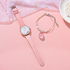 Women New Color Bear Fashion Student Quartz Watch Bracelet Combination Set Kids Girl Wrist Watch Bracelet Leather Rhinestone Luxury Design Simple Dress Women's Watches Stevvex