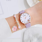 Women New Color Bear Fashion Student Quartz Watch Bracelet Combination Set Kids Girl Wrist Watch Bracelet Leather Rhinestone Luxury Design Simple Dress Women's Watches Stevvex