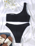 Women One-Shoulder Bikini Swimsuit Women Push Up Swimwear Women's Bathing Suit Comfortable Bikini Ribbed Two Piece Swimsuit Bikini Set Summer Bathing Suit Beach Wear Swimming Suit Stevvex