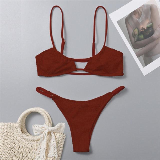 Women One-Shoulder Bikini Swimsuit Women Push Up Swimwear Women's Bathing Suit Comfortable Bikini Ribbed Two Piece Swimsuit Bikini Set Summer Bathing Suit Beach Wear Swimming Suit Stevvex