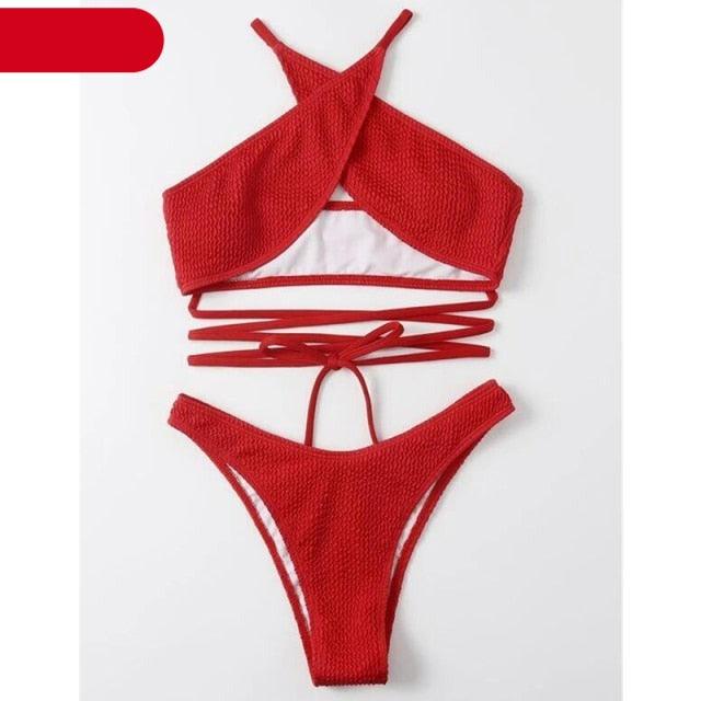 Women One-Shoulder Bikini Swimsuit Women Push Up Swimwear Women's Bathing Suit Comfortable Bikini Ribbed Two Piece Swimsuit Bikini Set Summer Bathing Suit Beach Wear Swimming Suit Stevvex