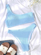 Women One-Shoulder Bikini Swimsuit Women Push Up Swimwear Women's Bathing Suit Comfortable Bikini Ribbed Two Piece Swimsuit Bikini Set Summer Bathing Suit Beach Wear Swimming Suit Stevvex