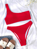 Women One-Shoulder Bikini Swimsuit Women Push Up Swimwear Women's Bathing Suit Comfortable Bikini Ribbed Two Piece Swimsuit Bikini Set Summer Bathing Suit Beach Wear Swimming Suit Stevvex