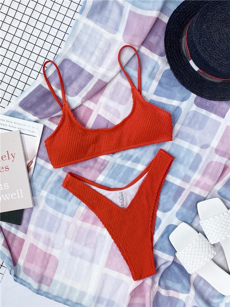 Women One-Shoulder Bikini Swimsuit Women Push Up Swimwear Women's Bathing Suit Comfortable Bikini Ribbed Two Piece Swimsuit Bikini Set Summer Bathing Suit Beach Wear Swimming Suit Stevvex
