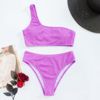 Women One-Shoulder Bikini Swimsuit Women Push Up Swimwear Women's Bathing Suit Comfortable Bikini Ribbed Two Piece Swimsuit Bikini Set Summer Bathing Suit Beach Wear Swimming Suit Stevvex
