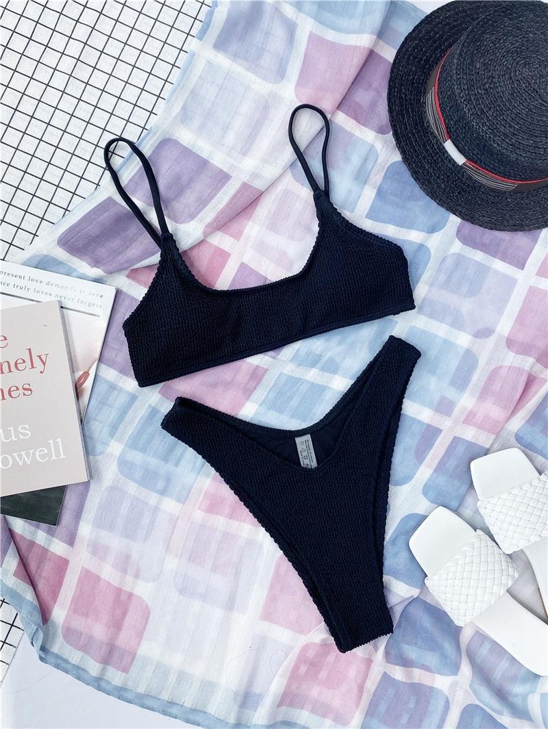 Women One-Shoulder Bikini Swimsuit Women Push Up Swimwear Women's Bathing Suit Comfortable Bikini Ribbed Two Piece Swimsuit Bikini Set Summer Bathing Suit Beach Wear Swimming Suit Stevvex