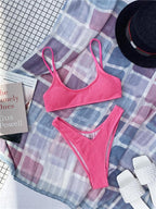 Women One-Shoulder Bikini Swimsuit Women Push Up Swimwear Women's Bathing Suit Comfortable Bikini Ribbed Two Piece Swimsuit Bikini Set Summer Bathing Suit Beach Wear Swimming Suit Stevvex
