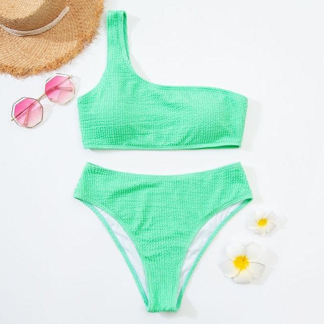 Women One-Shoulder Bikini Swimsuit Women Push Up Swimwear Women's Bathing Suit Comfortable Bikini Ribbed Two Piece Swimsuit Bikini Set Summer Bathing Suit Beach Wear Swimming Suit Stevvex