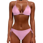 Women One Size Bright Color Swimwear Women's Bikini Pure Color Micro Bikini Charming Bra Bottom Swimsuits New Summer Style Lady Bandage Bikini Set Push-up Bra Bathing Suit Swimsuit Stevvex
