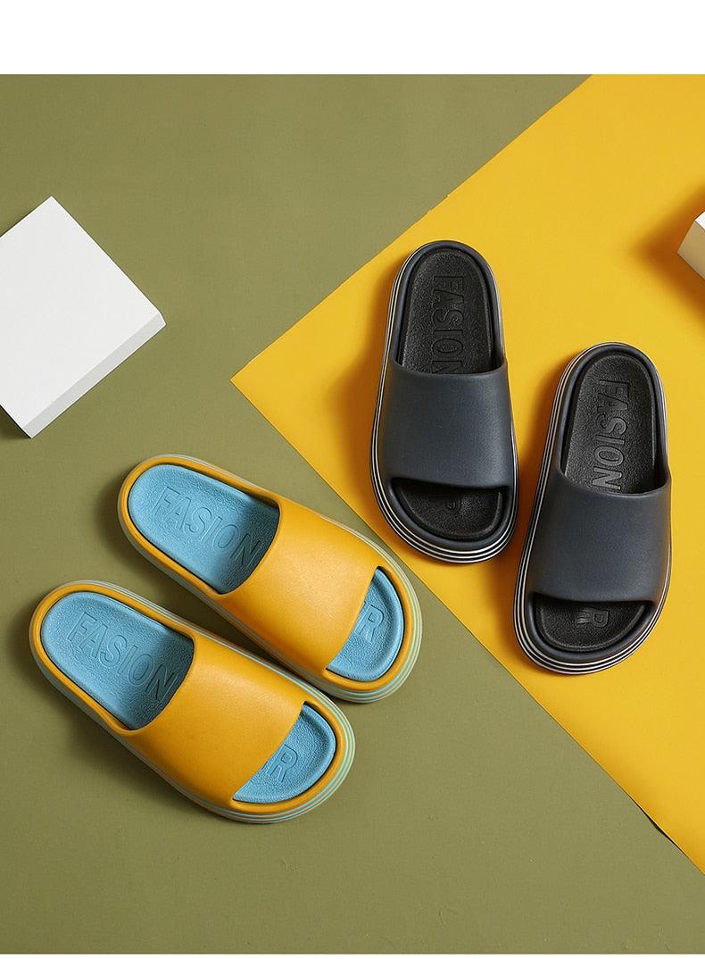 Women Outside Slippers Summer Runway Shoes EVA Soft Thick Sole Non-slip Outdoor Women Slides Pool Beach Open Toe Soft Slippers Thick Lightweight Non-Slip Shower Bath Cloud Slides Pool Gym House Sandals Stevvex
