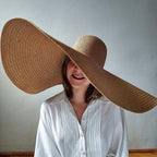Women Oversized Foldable Summer Large Wide Hat Beach Straw Hat Cute Sun Cap Retro Foldable Handmade Big Hats Ladies UV Protection Hat Vintage Summer Sun Beach Hats Stevvex