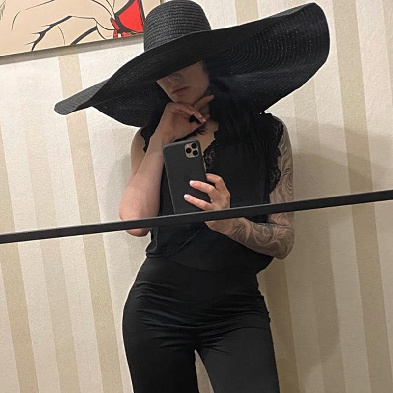 Women Oversized Foldable Summer Large Wide Hat Beach Straw Hat Cute Sun Cap Retro Foldable Handmade Big Hats Ladies UV Protection Hat Vintage Summer Sun Beach Hats Stevvex