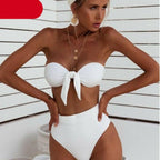 Women  Padded Push Up Strapless Swimsuit Women's Tie Knot Front High Waist Bandage 2PCS Bikini Sets Beachwear Bathing Suit Swimwear Bikini Set Adjustable Bikini Sets Two Piece Bathing Suit Stevvex
