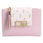 Women Pink PU Leather Short Wallet Trendy New Fashion  Vintage Mini Purses Cute Feather Design Wallets Stevvex