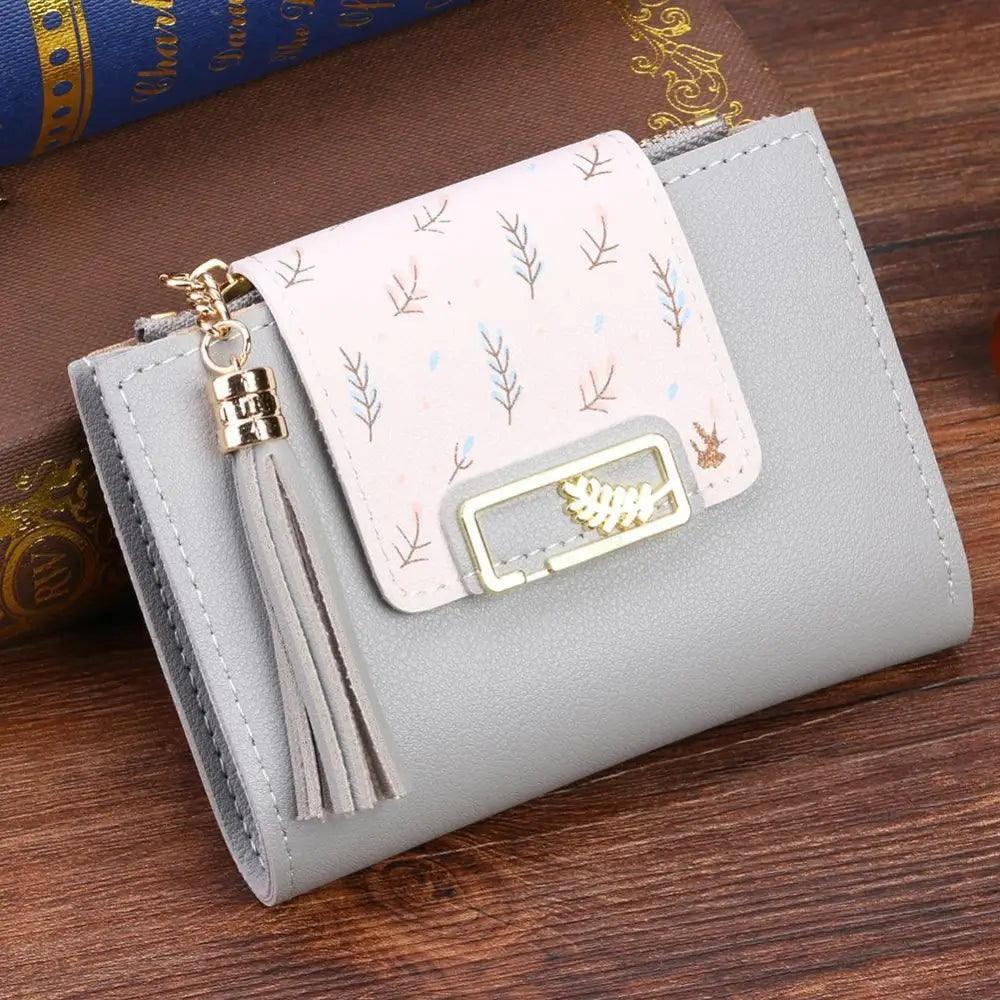 Women Pink PU Leather Short Wallet Trendy New Fashion  Vintage Mini Purses Cute Feather Design Wallets Stevvex