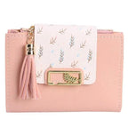 Women Pink PU Leather Short Wallet Trendy New Fashion  Vintage Mini Purses Cute Feather Design Wallets Stevvex