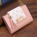 Women Pink PU Leather Short Wallet Trendy New Fashion  Vintage Mini Purses Cute Feather Design Wallets Stevvex