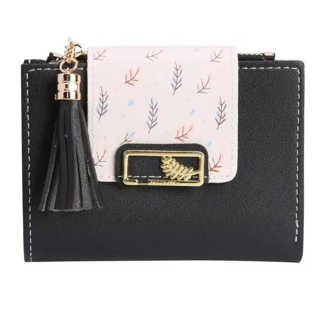 Women Pink PU Leather Short Wallet Trendy New Fashion  Vintage Mini Purses Cute Feather Design Wallets Stevvex