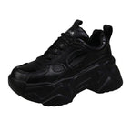 Women Platform Sneakers Leather Casual Ladies Chunky Shoes Woman High Black Fashion Thick Soled Sports Walking Shoes Lace Up Platform Leather Trainers Sneakers