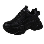 Women Platform Sneakers Leather Casual Ladies Chunky Shoes Woman High Black Fashion Thick Soled Sports Walking Shoes Lace Up Platform Leather Trainers Sneakers