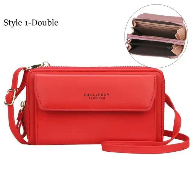 Women Pu Leather Double Layer Large Portable Crossbody Capacity Card Holders Handbags - Trendy Portable Crossbody Handbags Stevvex