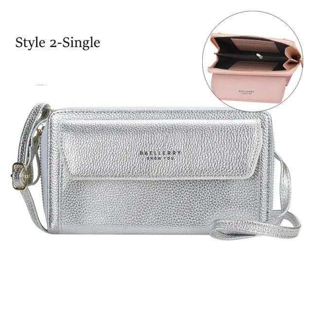 Women Pu Leather Double Layer Large Portable Crossbody Capacity Card Holders Handbags - Trendy Portable Crossbody Handbags Stevvex