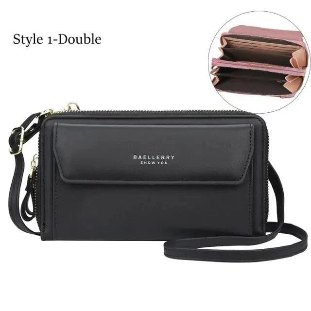 Women Pu Leather Double Layer Large Portable Crossbody Capacity Card Holders Handbags - Trendy Portable Crossbody Handbags Stevvex