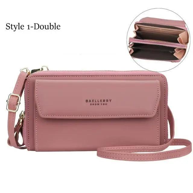 Women Pu Leather Double Layer Large Portable Crossbody Capacity Card Holders Handbags - Trendy Portable Crossbody Handbags Stevvex