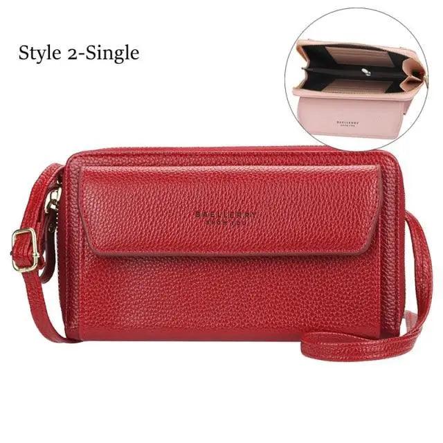Women Pu Leather Double Layer Large Portable Crossbody Capacity Card Holders Handbags - Trendy Portable Crossbody Handbags Stevvex