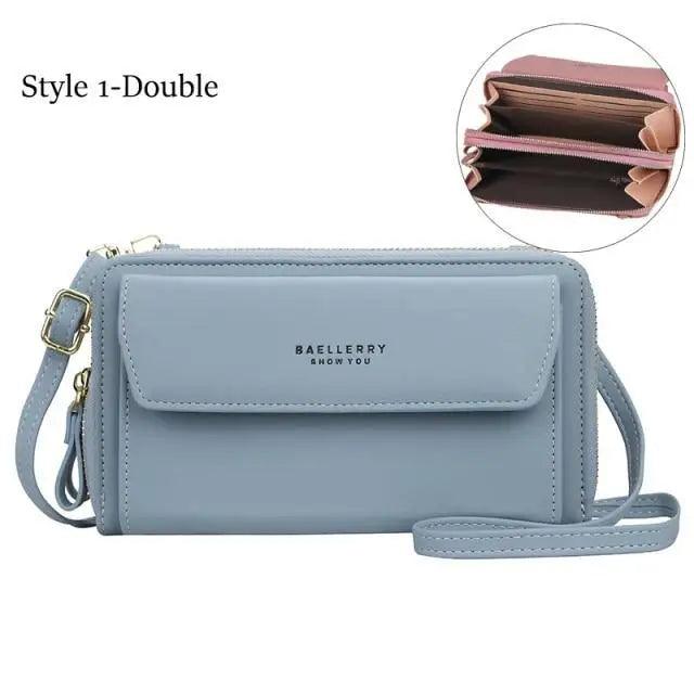 Women Pu Leather Double Layer Large Portable Crossbody Capacity Card Holders Handbags - Trendy Portable Crossbody Handbags Stevvex
