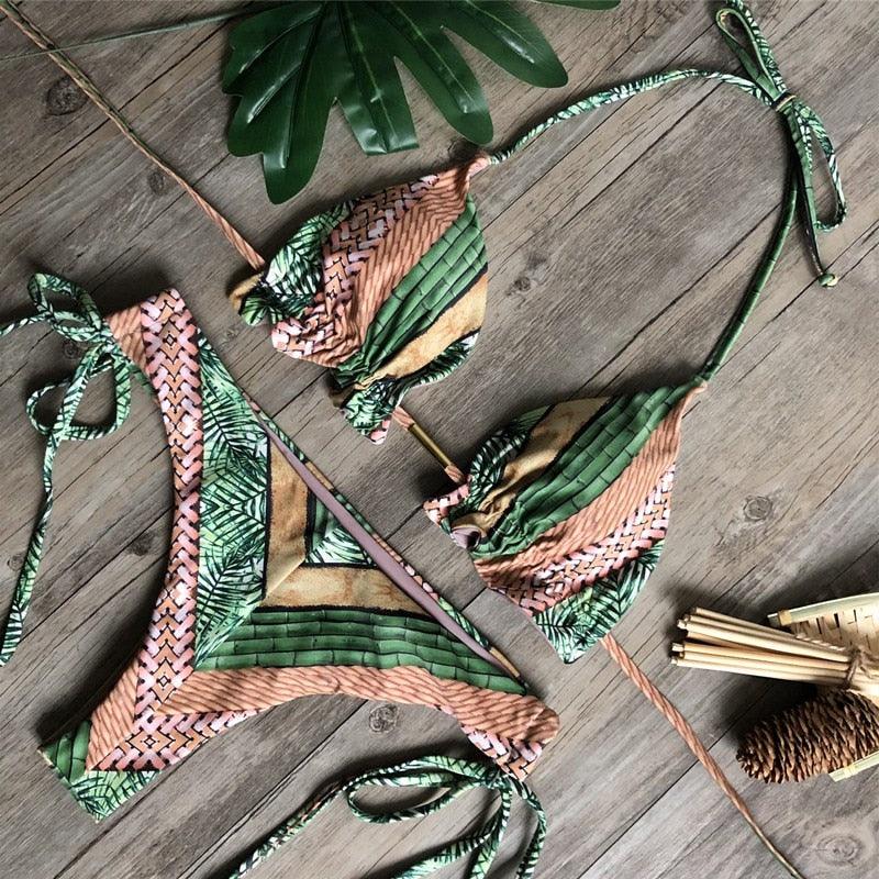 Women Push-up Bikini Swimwear Adjustable Swimsuit Bathing Suit Beachwear Women's Tie Bikini Lace Up Bottom String Swimsuit Bandage Swim Beach Wear Summer Comfortable Bikini Set Stevvex