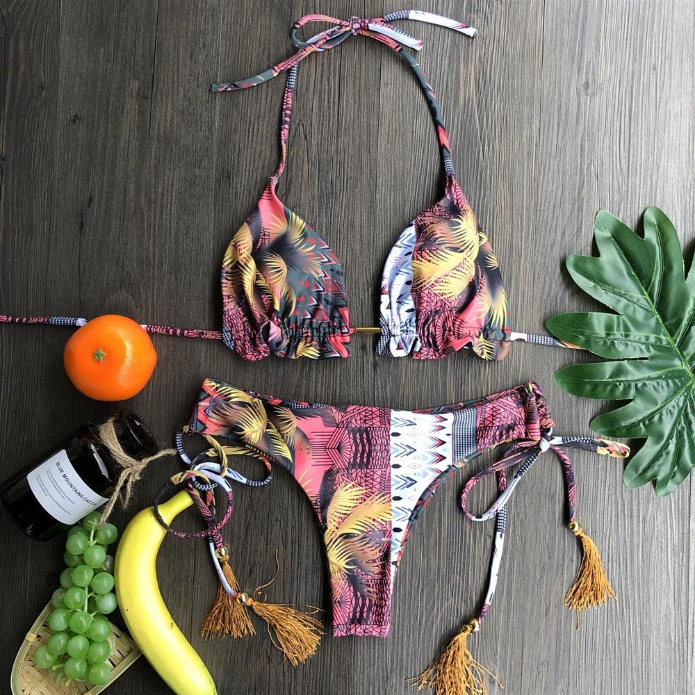 Women Push-up Bikini Swimwear Adjustable Swimsuit Bathing Suit Beachwear Women's Tie Bikini Lace Up Bottom String Swimsuit Bandage Swim Beach Wear Summer Comfortable Bikini Set Stevvex