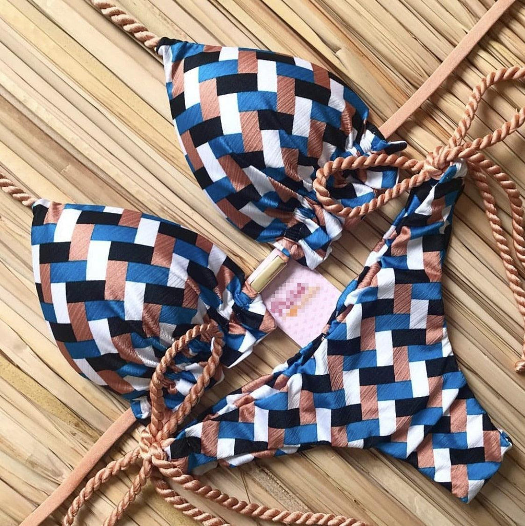 Women Push-up Bikini Swimwear Adjustable Swimsuit Bathing Suit Beachwear Women's Tie Bikini Lace Up Bottom String Swimsuit Bandage Swim Beach Wear Summer Comfortable Bikini Set Stevvex