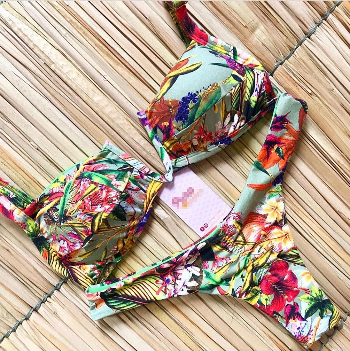 Women Push-up Bikini Swimwear Adjustable Swimsuit Bathing Suit Beachwear Women's Tie Bikini Lace Up Bottom String Swimsuit Bandage Swim Beach Wear Summer Comfortable Bikini Set Stevvex
