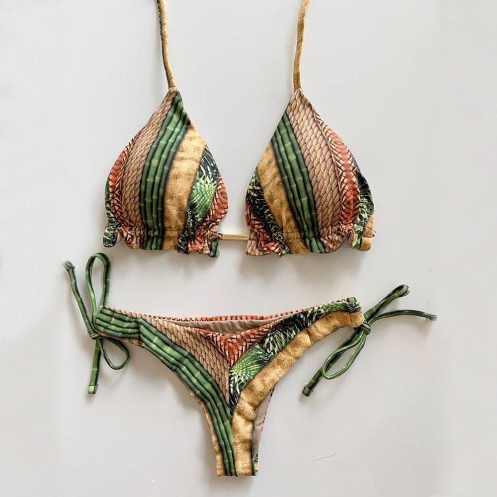Women Push-up Bikini Swimwear Adjustable Swimsuit Bathing Suit Beachwear Women's Tie Bikini Lace Up Bottom String Swimsuit Bandage Swim Beach Wear Summer Comfortable Bikini Set Stevvex