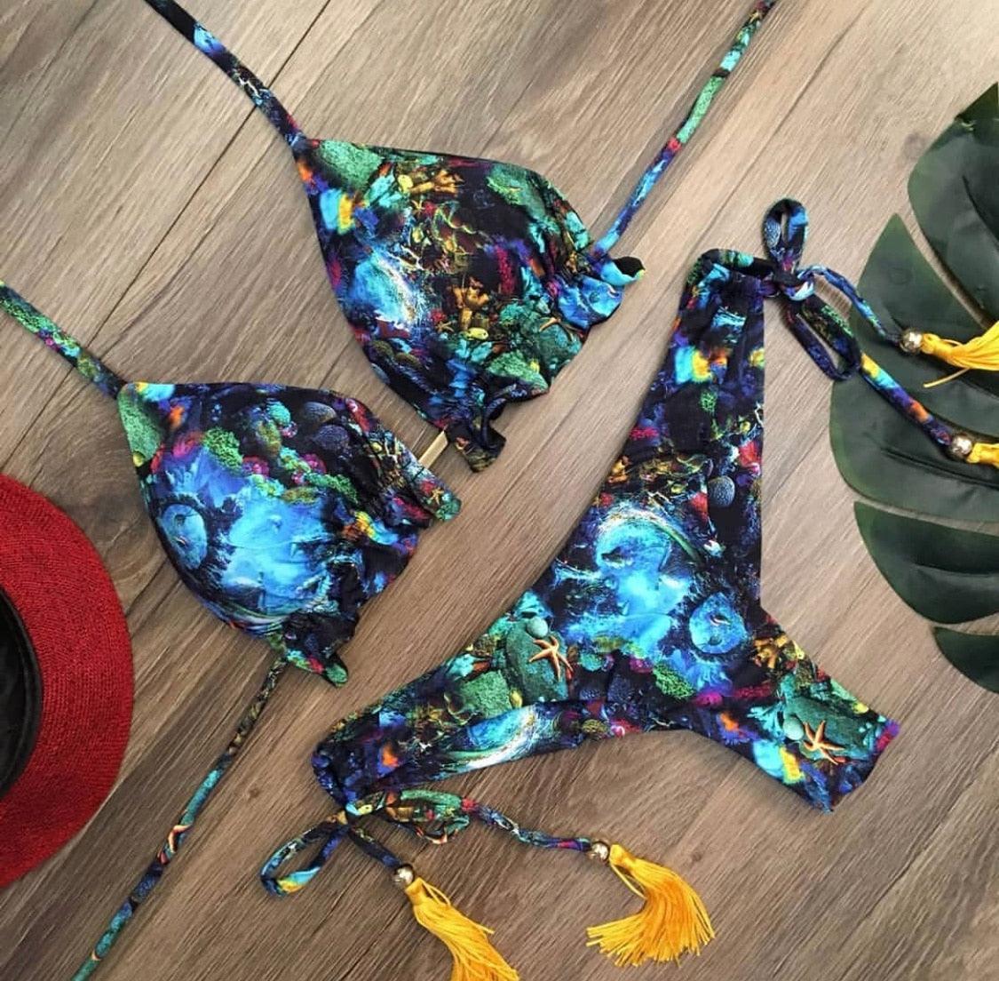Women Push-up Bikini Swimwear Adjustable Swimsuit Bathing Suit Beachwear Women's Tie Bikini Lace Up Bottom String Swimsuit Bandage Swim Beach Wear Summer Comfortable Bikini Set Stevvex