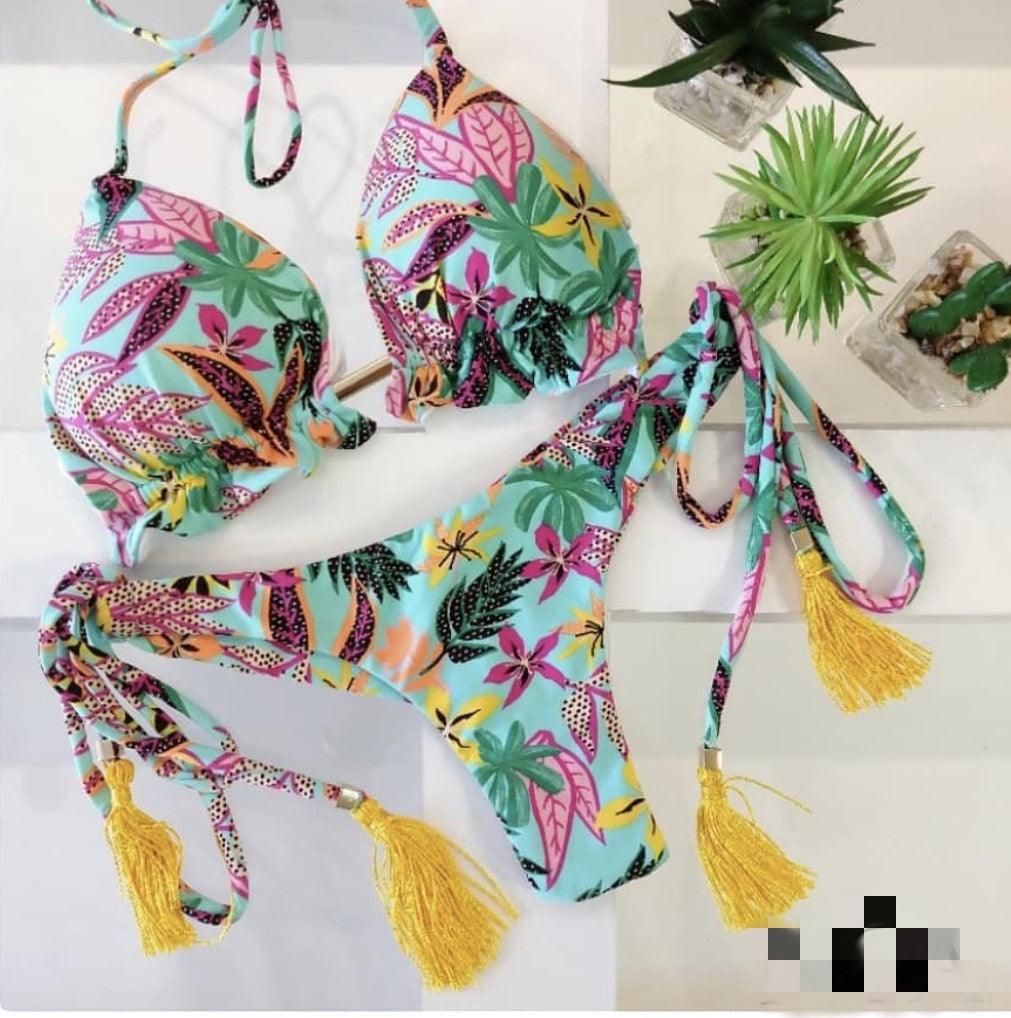Women Push-up Bikini Swimwear Adjustable Swimsuit Bathing Suit Beachwear Women's Tie Bikini Lace Up Bottom String Swimsuit Bandage Swim Beach Wear Summer Comfortable Bikini Set Stevvex