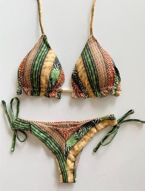 Women Push-up Bikini Swimwear Adjustable Swimsuit Bathing Suit Beachwear Women's Tie Bikini Lace Up Bottom String Swimsuit Bandage Swim Beach Wear Summer Comfortable Bikini Set Stevvex