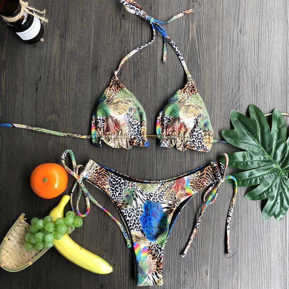 Women Push-up Bikini Swimwear Adjustable Swimsuit Bathing Suit Beachwear Women's Tie Bikini Lace Up Bottom String Swimsuit Bandage Swim Beach Wear Summer Comfortable Bikini Set Stevvex