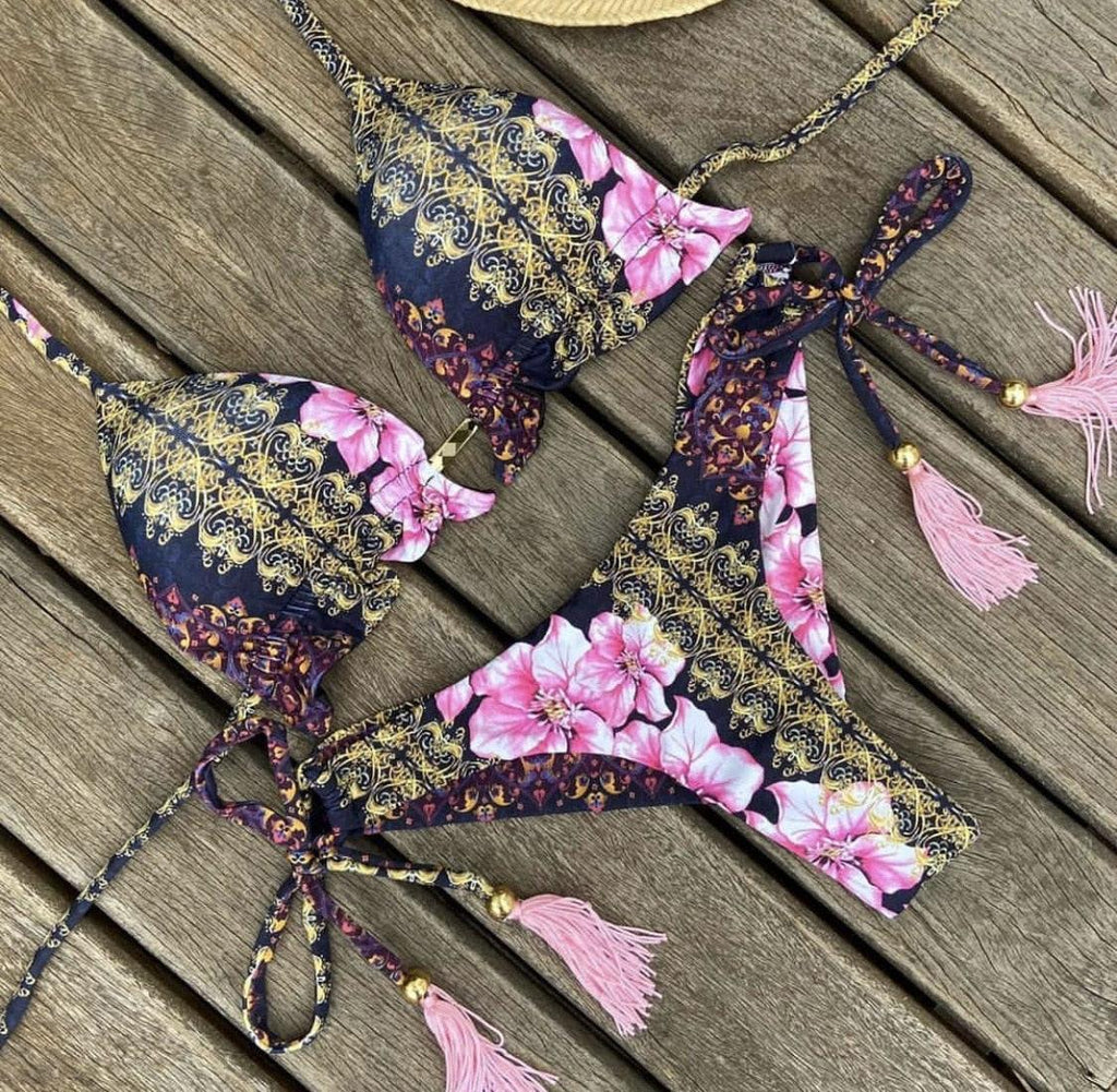 Women Push-up Bikini Swimwear Adjustable Swimsuit Bathing Suit Beachwear Women's Tie Bikini Lace Up Bottom String Swimsuit Bandage Swim Beach Wear Summer Comfortable Bikini Set Stevvex